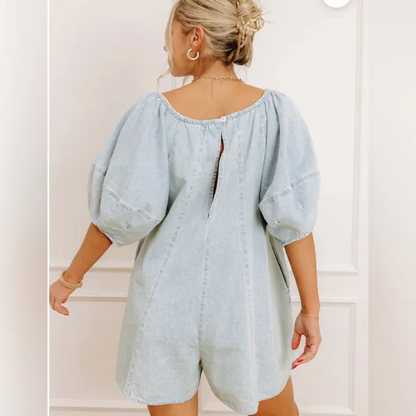Light Blue Denim Romper - Image 4