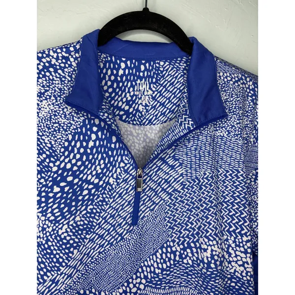 Tail Quarter Zip Polo Golf Shirt Women's Medium White Label Blue White Geometric - Image 2