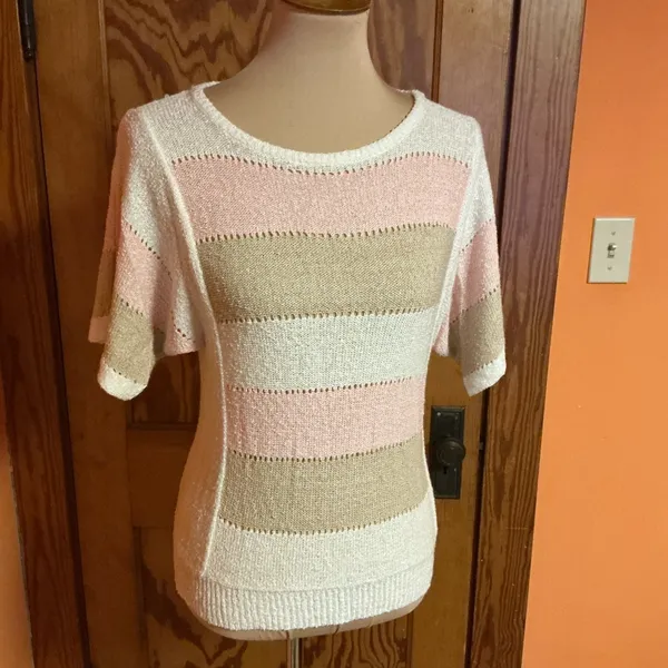 Vintage 1970s Striped Knit Sweater Short Sleeve Pullover - Image 10