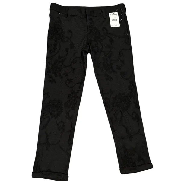 Free People Black Lace Chic Biker Gothic Jacquard Trouser Pants 8 - Image 2