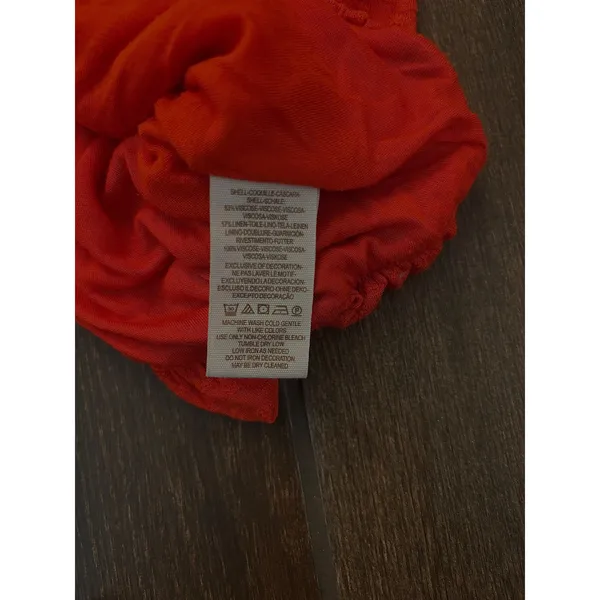 Vintage Embroidered Boho Blouse Large Orange Red Textured Linen Blend Peasant - Image 2
