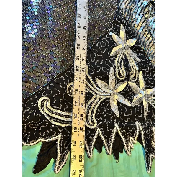 Vtg Scala Beaded Sequin Top Black Silver Embellished Blouse Size Large - Image 13