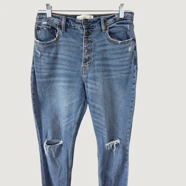 Abercrombie & Fitch Curve Love Mom Jeans 29 8R Medium Wash Distressed Button Fly - Image 5