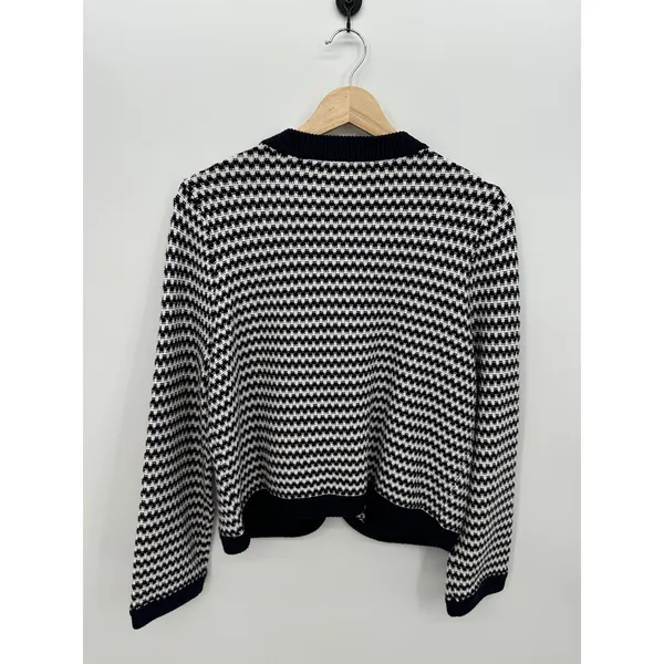Free Assembly Womens Navy White Textured Knit Gold Button Cardigan Sweater M - Image 3