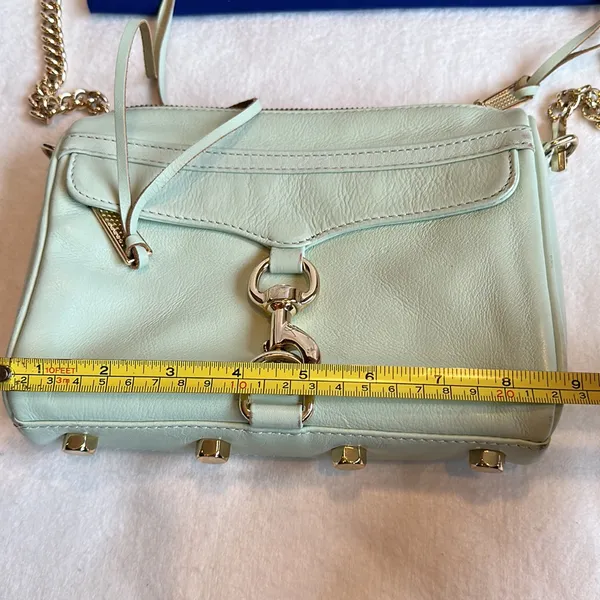 Rebecca MINKOFF Sherbet Green Leather Crossbody Purse Handbag with gold chain - Image 12