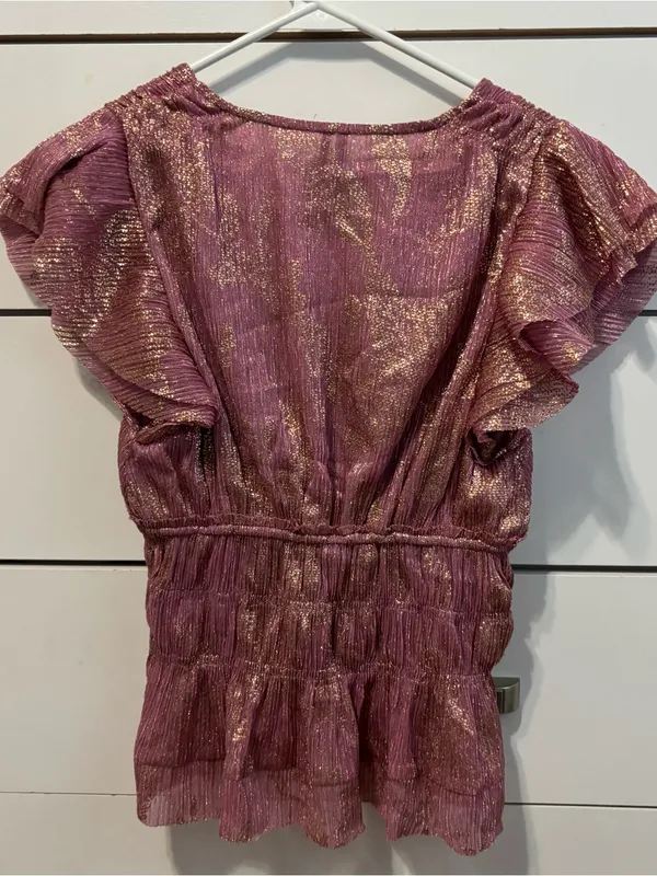 Anthropologie Pink Flutter Sleeve Blouse - Image 4