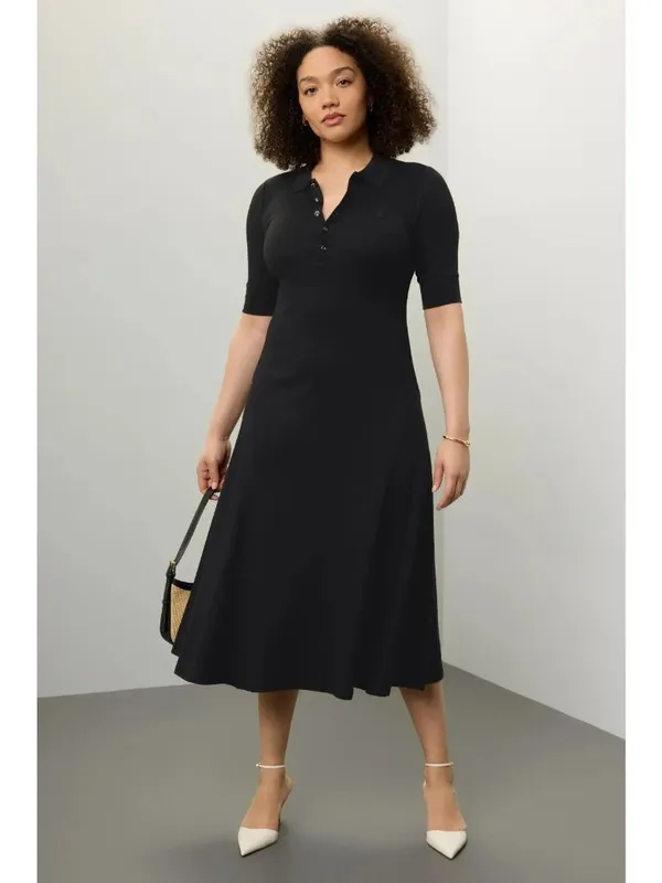 Lauren Ralph Lauren Lillianna Dress in Black Large Womens Midi Knit Ribbed Polo - Image 12