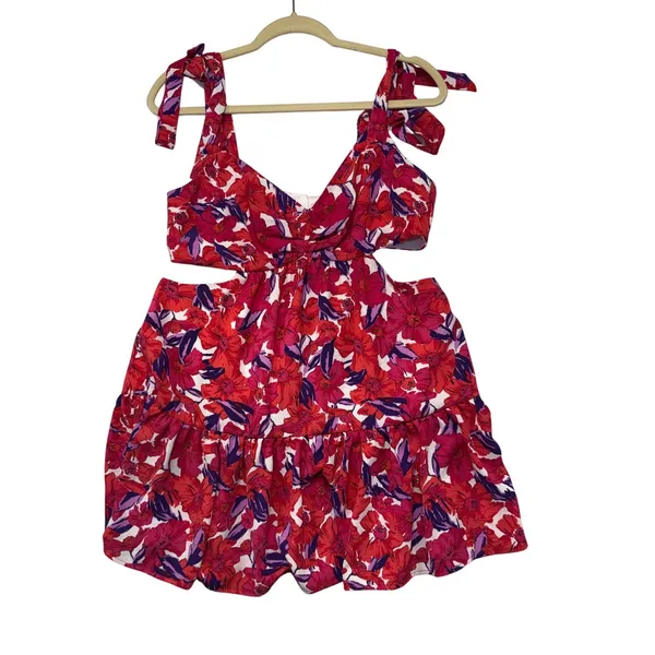 Lovers + Friends Pink‎ Floral Cutout Brandy Mini Dress Ruffle Size Large NWT - Image 3