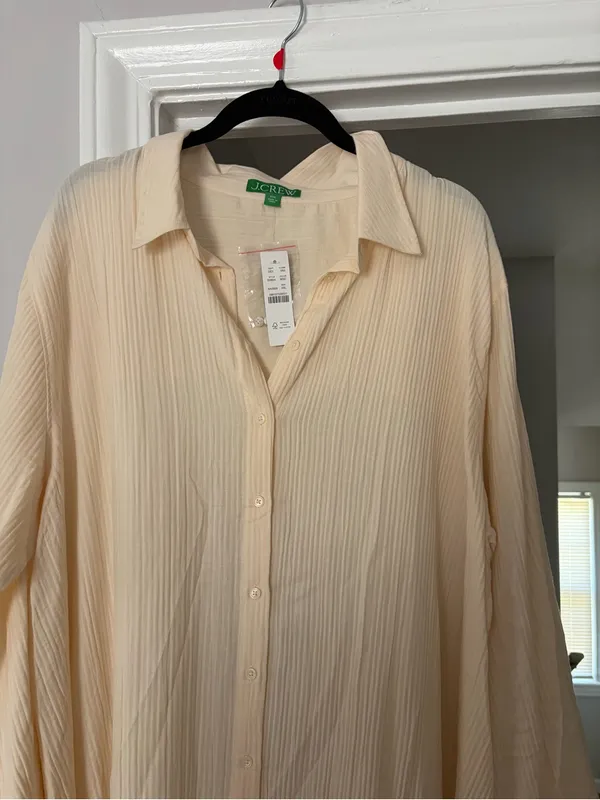 J. Crew Cream Pleated Button-Down Dress - Image 2