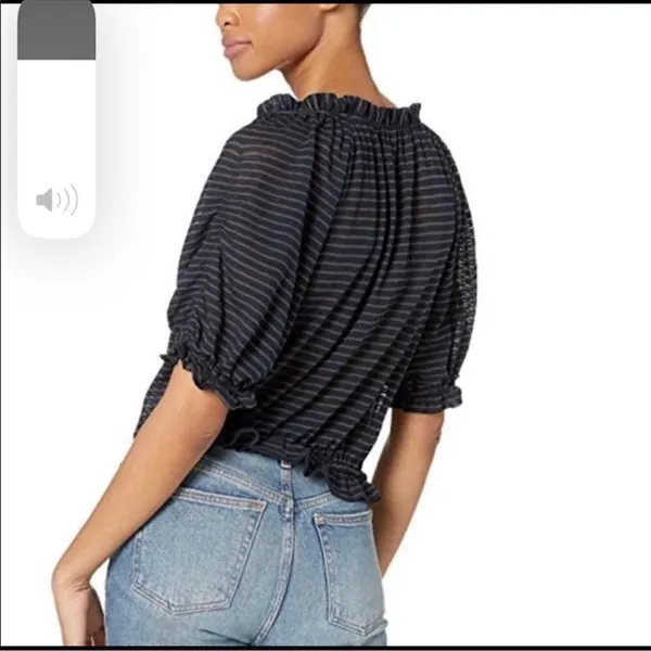 Free People Dorothy Cropped Top Peasant Style Black Blue Navy Stripe Size XS - Image 3