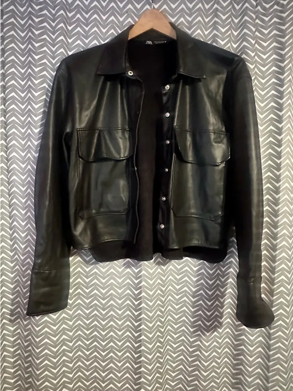 ZARA | Black Faux Leather Shacket, Size S - Image 2