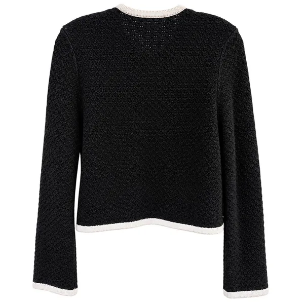 Abercrombie & Fitch Black with Cream Trim Knit Cardigan Sweater Size XS - Image 3