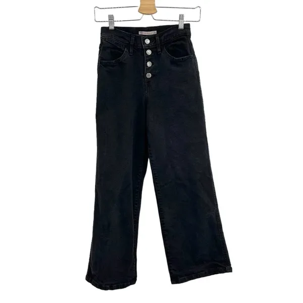 Levi's Mile High Wide Leg‎ Cropped Jeans Black Denim Size 24 - Image 3