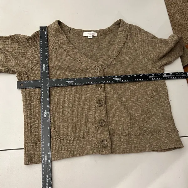 Two‎ By Vince Camuto Cardigan Sweater Women Large Green Buttons V-Neck Knit Crop - Image 2