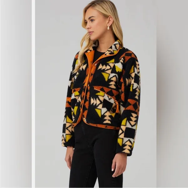 FREE PEOPLE MOVEMENT Rocky Ridge‎ Jacket Fleece size Small Black, Orange Print - Image 3