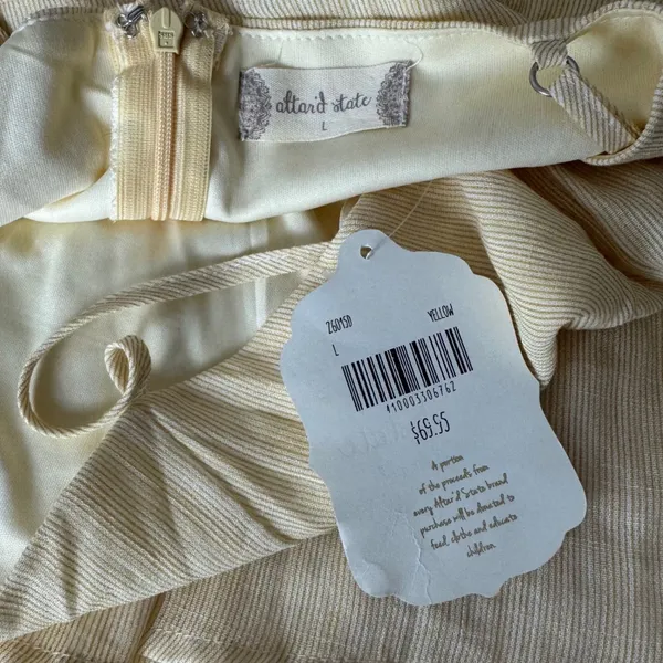 Altar'd State NWT Cottagecore Yellow Pinstripe Tiered Mini Dress L Coquette Romantic Whimsy - Image 2