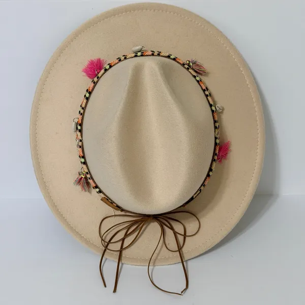 Boho Western Wool Fedora Rancher Hat with Tassels‎ Seashells Boho Festival - Image 2