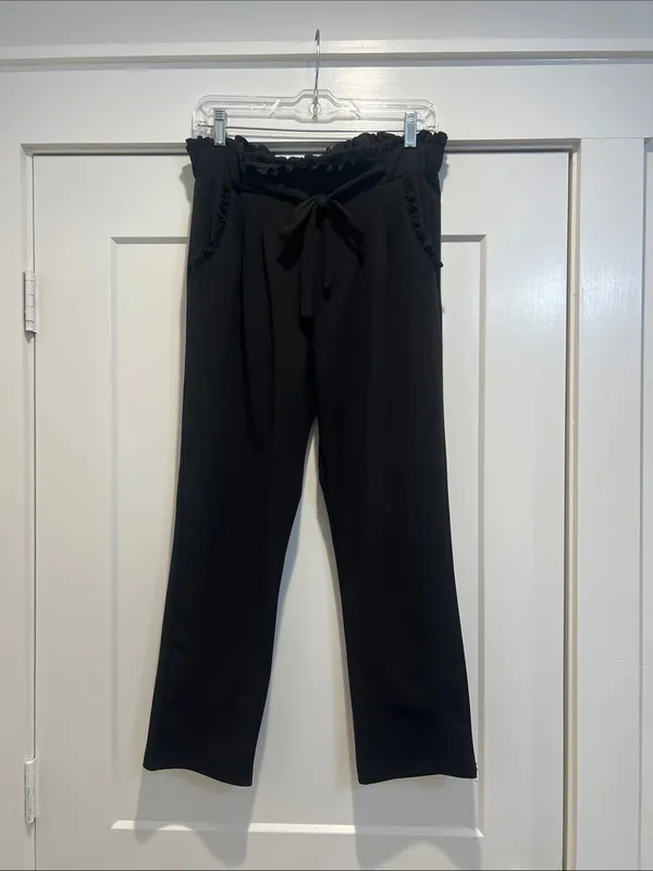 Soho Apparel Black Paperbag Waist Women’s Pants with Tie size medium. - Image 2
