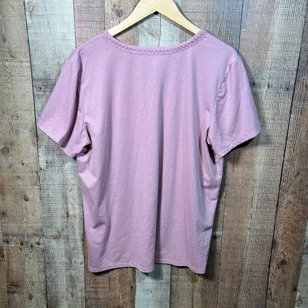 Maurices Mauve Pink Crochet Trim V-Neck Short Sleeve Top XL Boho Casual Basic - Image 7