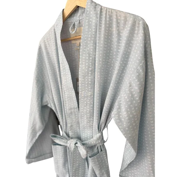 NWT Haven Well Within Cotton Linen Long Robe Medium Batik Dot Saltwater Quiet - Image 3