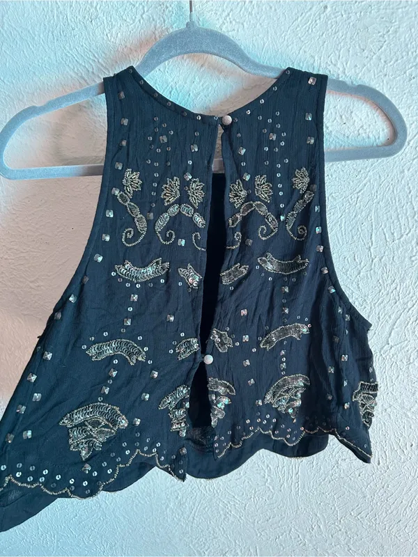 Free People Esther Studded Beaded Crop Tank Top Open Back Boho Festival Medium - Image 7