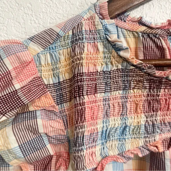 Old Navy Womens Shirt Blouse Multicolor Plaid Smocked cotton Blend Size XL - Image 6