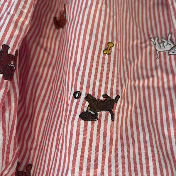 Teddi Red White Striped Embroidered Dog Bone Button Down Shirt 1X Whimsical - Image 3