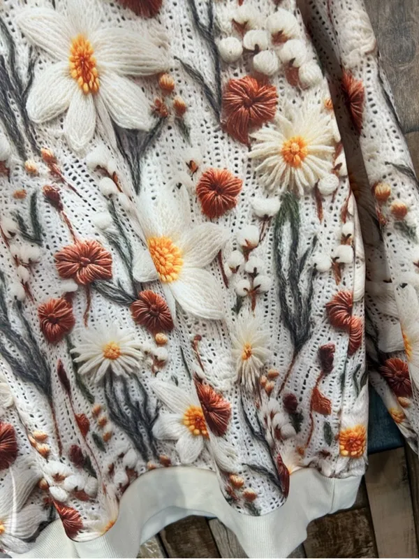 Floral Print Knit Crewneck Sweater - Image 5