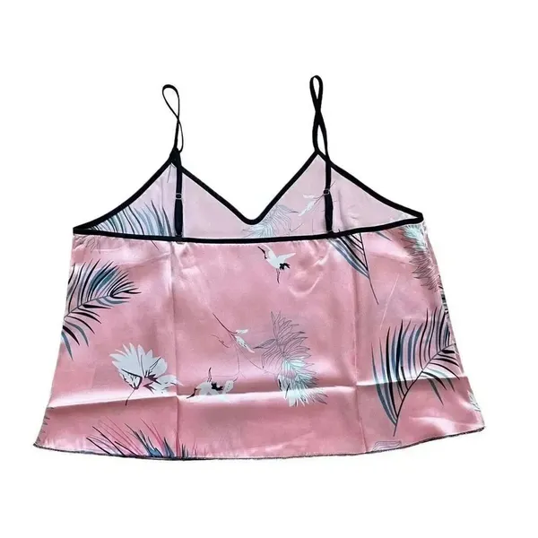Bohemian Retro Plant Print Pajama Set, V Neck Cami Top & Short SZ L # 1636 - Image 7