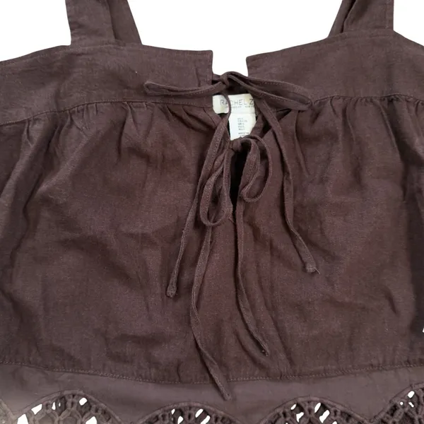 Rachel Zoe Women's Brown Cropped Eyelet Boho Hippie‎ Peasant Tank Top Size Large - Image 4
