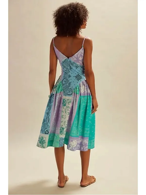 Free People Bohemian Bandana Tropical Wish You Would Midi Dress Size Large - Image 5