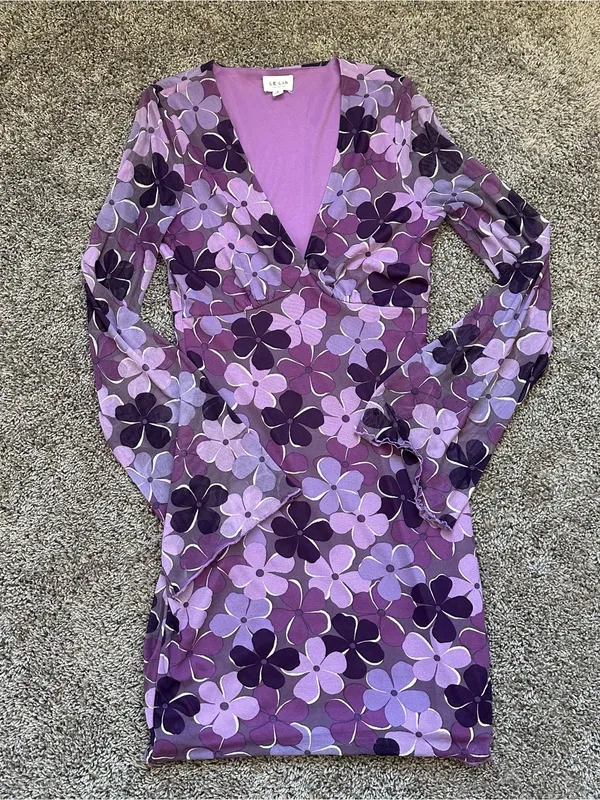 Le Lis Purple Floral Long-Sleeve Wrap Dress - Image 3