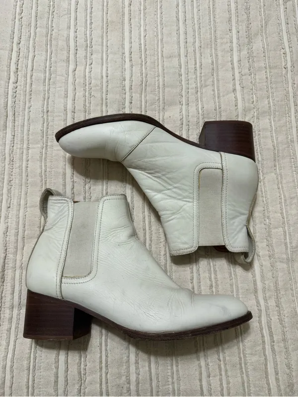 rag & bone White Leather Chelsea Booties with Stacked Heel Size 37 - Image 8