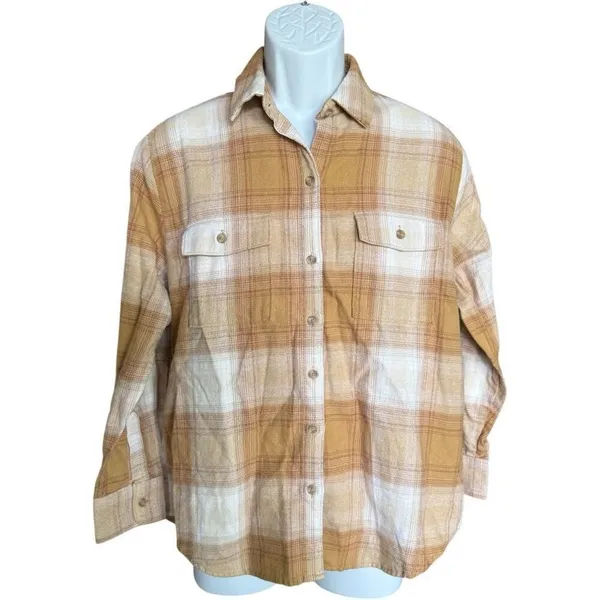 Womens Old Navy Plaid Fall Flannel Boyfriend Button Down Tunic Shirt Top - Sz S - Image 3