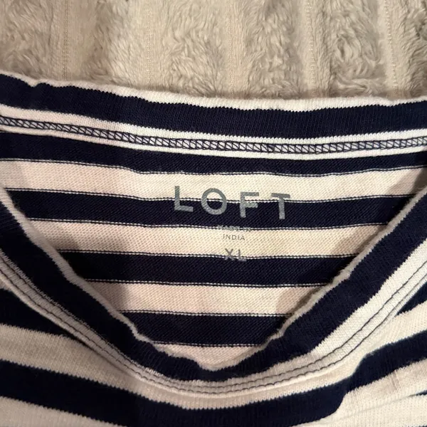 Loft Womens Navy Blue White Striped Sleeveless Tank Top Crew Neck Cotton XL - Image 3