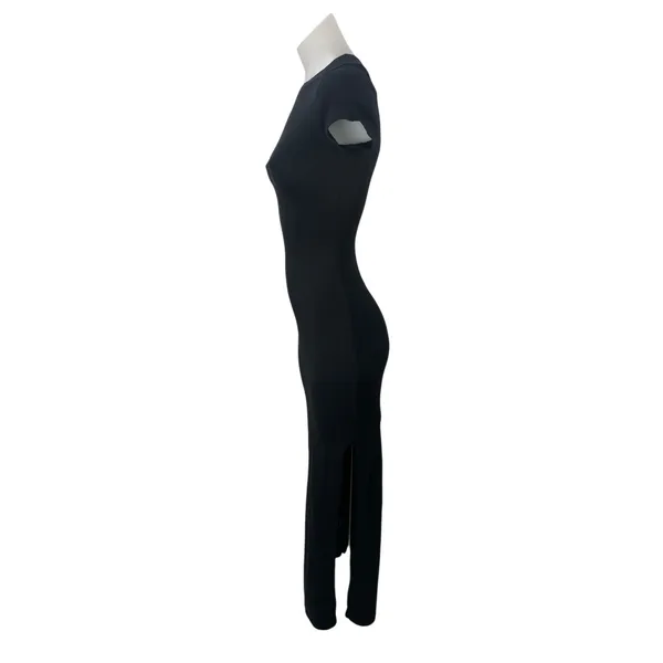 Princess Polly Black Short Sleeve Crew Neck Side Slit Maxi Bodycon Dress Size 0 - Image 3