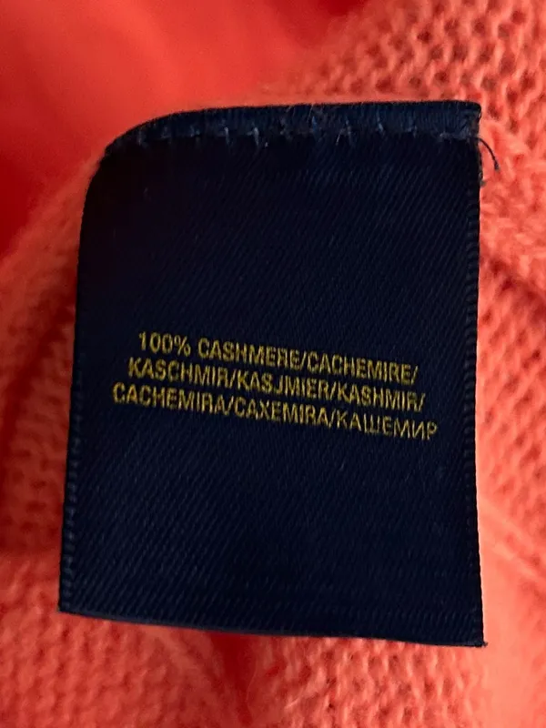 Polo Ralph Lauren 100% Cashmere Cable Knit Sweater Coral Pink XL Quiet Luxury - Image 6