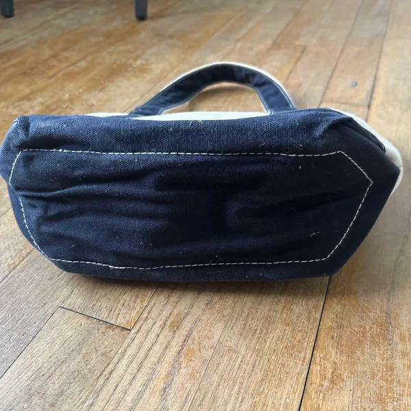 GH Bass Canvas Tote Bag Navy Blue Cream Zipper Top Boat Bag Small Med Mens Wmns - Image 5