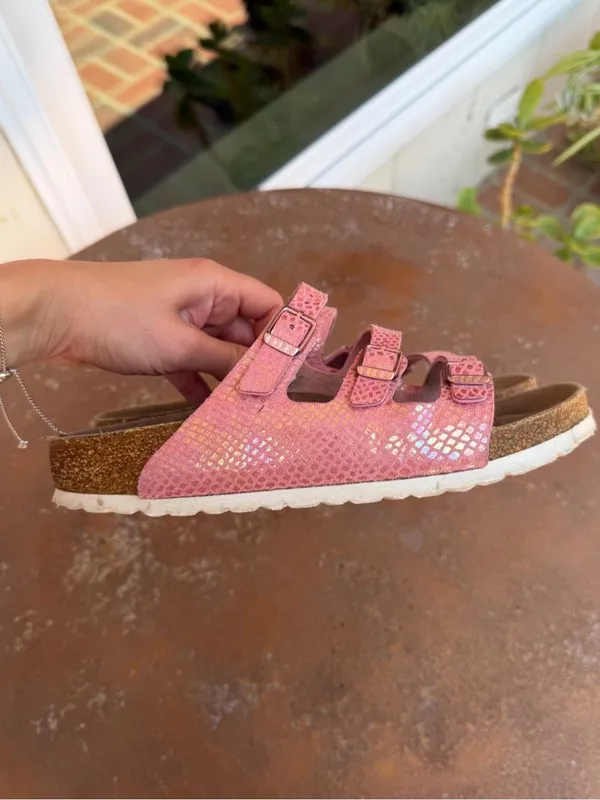 Birkenstock pink snakeskin 3 strap sandals sz 38/7.5 #summer #beach #retro - Image 5