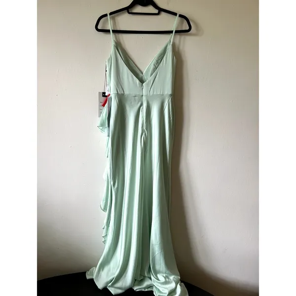 Mac Duggal Pistachio Green Satin Ruffled Maxi Dress 67815 Size 6 Sleeveless - Image 7