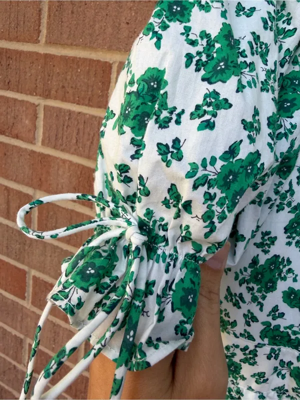 Tuckernuck Hyacinth House Irenea Midi Dress Green Floral Ruffle Puff Sleeve Lrg - Image 8