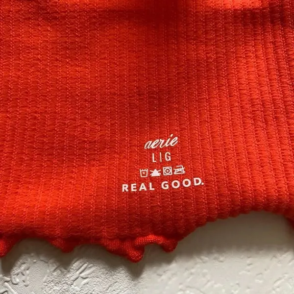 Aerie Orange Ribbed Lettuce Trim Cropped Cami Tank Top Size Large - Image 4