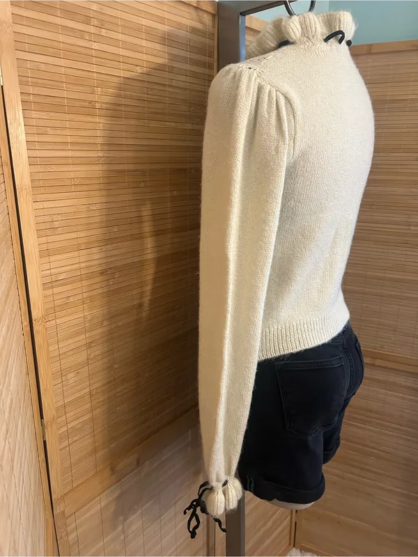 ZARA Ivory Lace Knit Sweater Ruffle Collar Bow Coquette Preppy Academia Small - Image 4