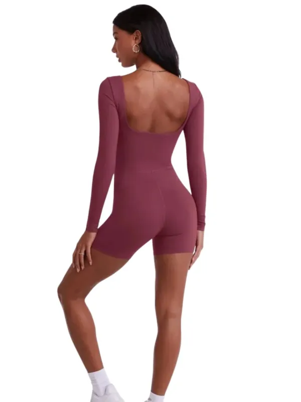 Set Active Sportbody Long Sleeve Shortysuit Romper Women's Medium Canyon Red Gym - Image 2