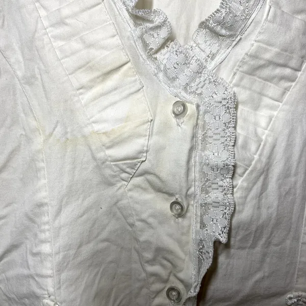 Scully Button Up Shirt Bell Sleeve Lace Trim Collarless Cinch Back White Medium - Image 4