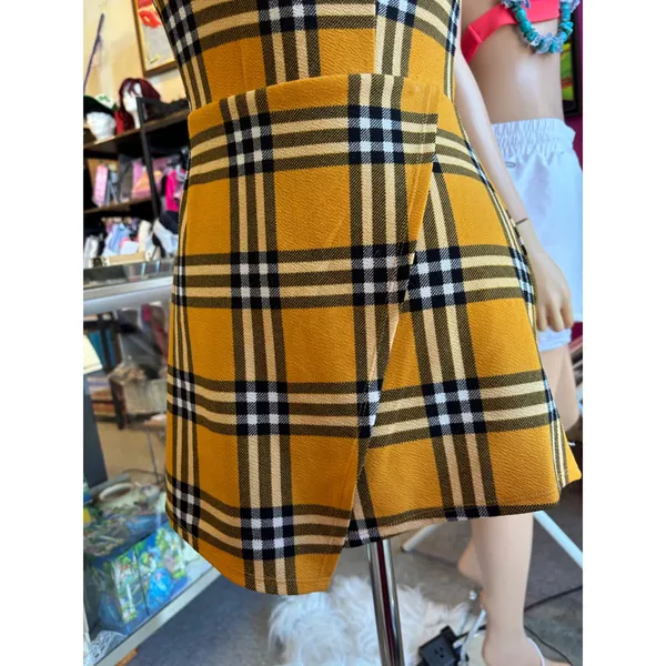 No‎ Boundaries Yellow Plaid Skort Romper O-Ring Straps Small 3-5 - Image 5