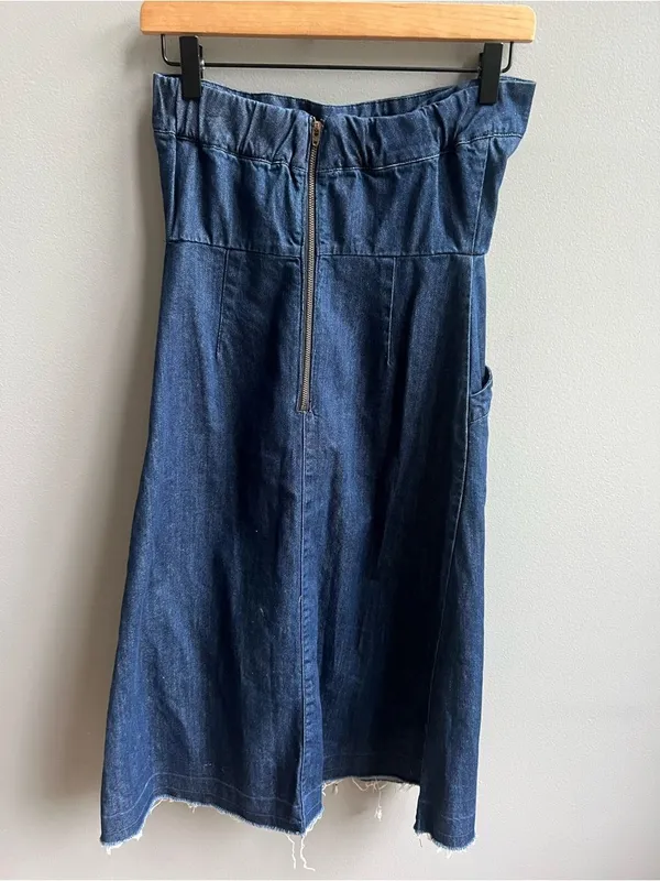 Velvet Heart Strapless Dark Denim Midi Dress Raw Hem Size XS - Image 5