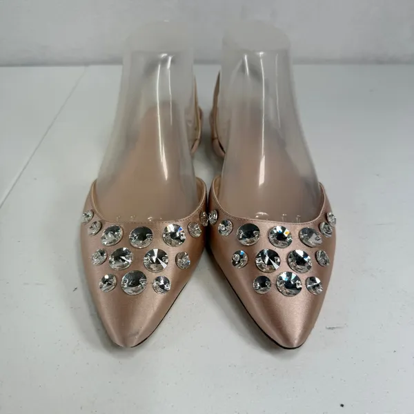 J.Crew 8.5 Blossom Slingback Flats Satin Rose Gold Crystal Embellished Shoes - Image 5