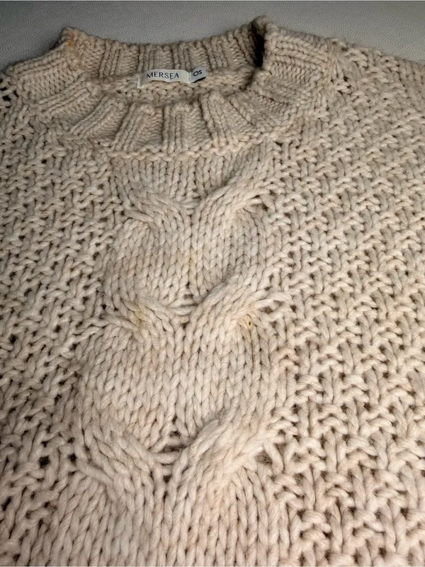 MERSEA Womens OS Chunky Cable Knit Sweater Wool Alpaca Cream Made in Italy - Image 7