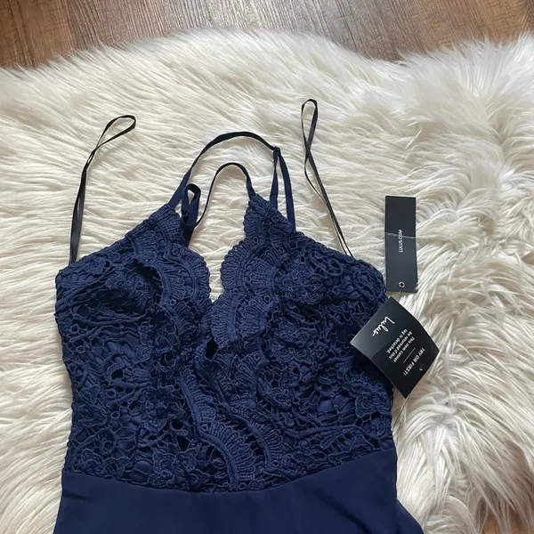 LULU’S Madalyn Navy Blue Lace Maxi Dress - Image 4